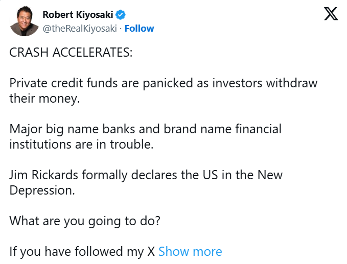 Роберт Кийосаки: Кризис ускоряется, пора удваивать ставку в биткоинах